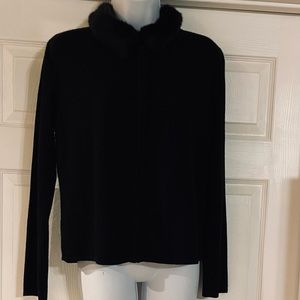 Norton McNaughton Cardigan Zip Faux Fur Collar long sleeve black sweater